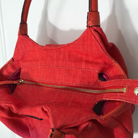 Kate Spade NY Red Ombre Fade Canvas Satchel Shoulder Bag with Pink Lining EUC - Picture 7 of 10